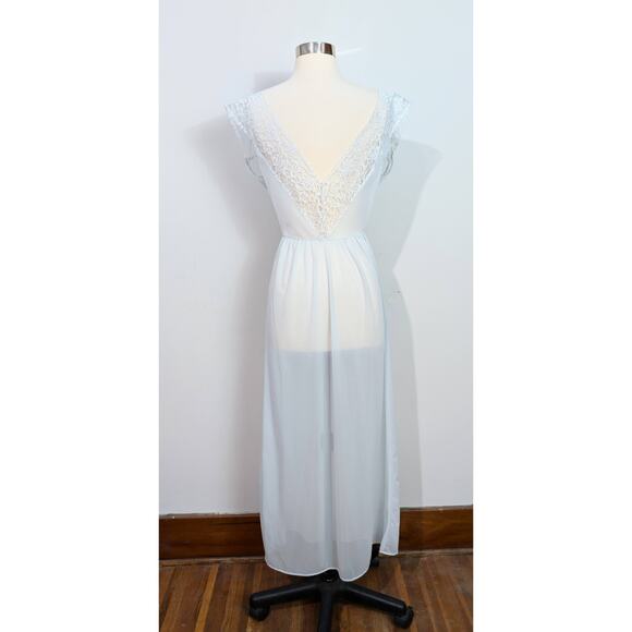 Blue Chiffon and Lace Maxi Nightgown - Picture 4 of 8